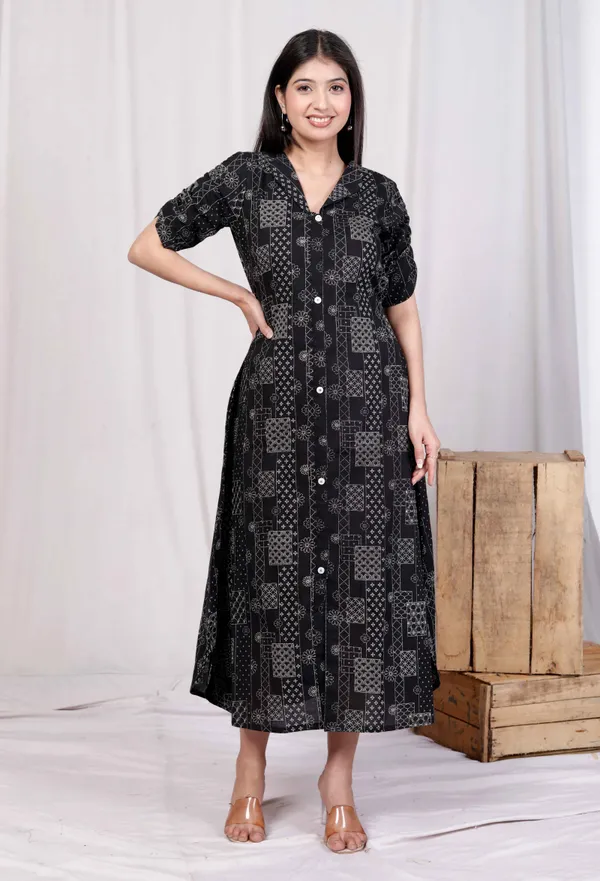 Doriyaaan_Womens_Pure_Cotton_Black_Floral_Printed_Front_Button_A-Line_Midi_Dress