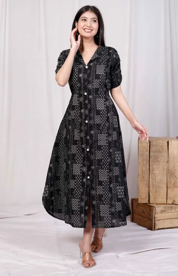 Doriyaaan_Womens_Pure_Cotton_Black_Floral_Printed_Front_Button_A-Line_Midi_Dress