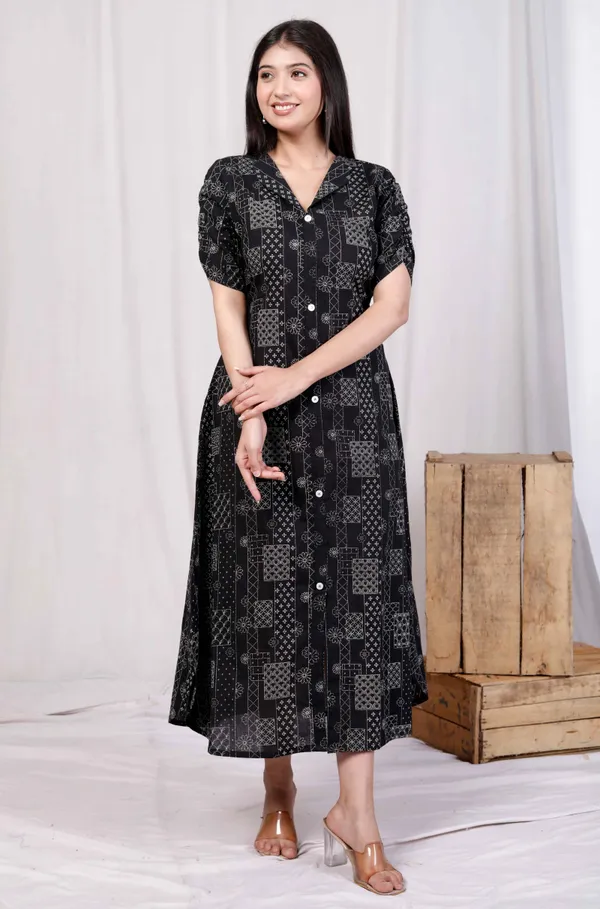 Doriyaaan_Womens_Pure_Cotton_Black_Floral_Printed_Front_Button_A-Line_Midi_Dress