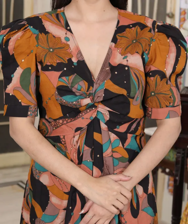 Doriyan_Womens_Pure_Cotton_Black_Puff_Sleeve_Floral_printed_Butterfly_Maxi_Dress