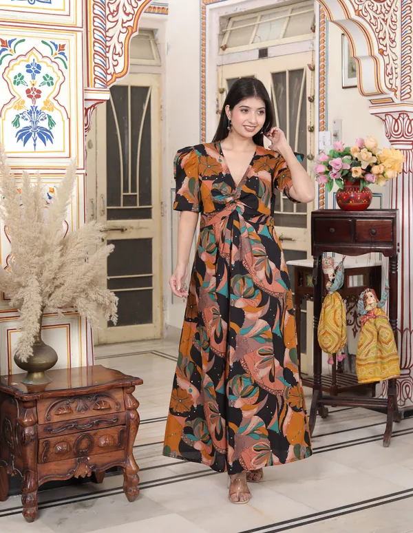 Doriyan_Womens_Pure_Cotton_Black_Puff_Sleeve_Floral_printed_Butterfly_Maxi_Dress
