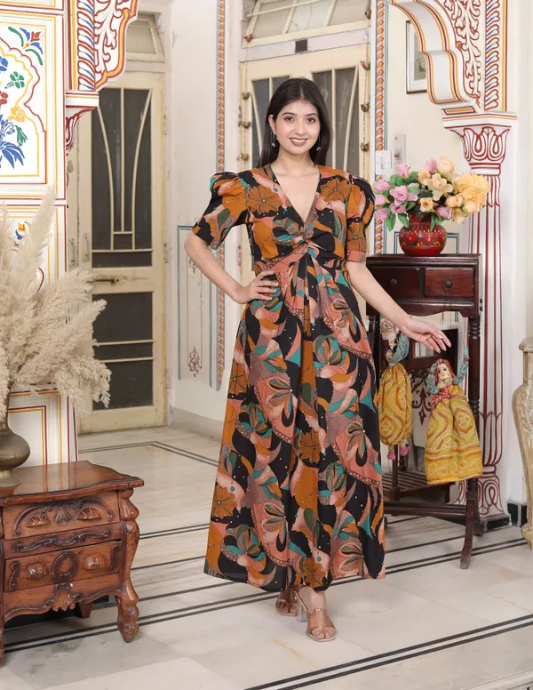Doriyan_Womens_Pure_Cotton_Black_Puff_Sleeve_Floral_printed_Butterfly_Maxi_Dress