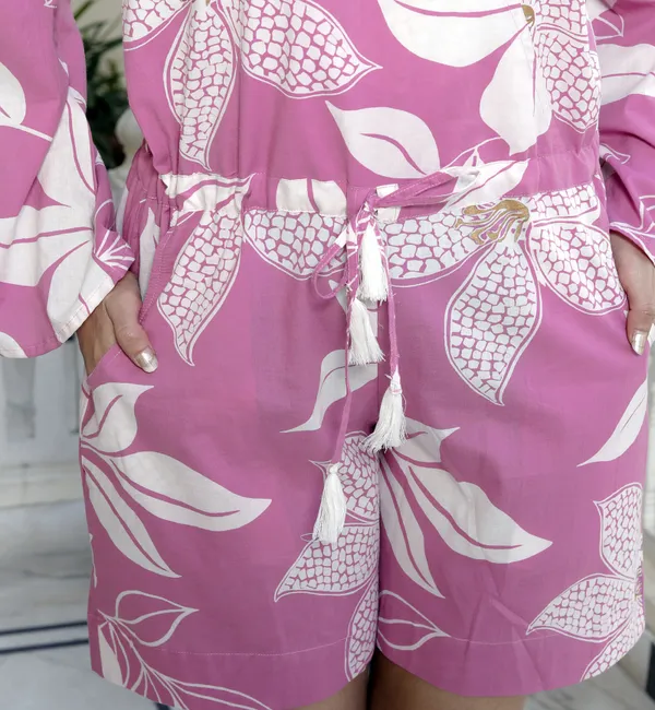 Doriyan_Womens_Pure_Cotton_Floral_Printed_Pink_V-Neck_Waist_Tie-Up_Playsuit
