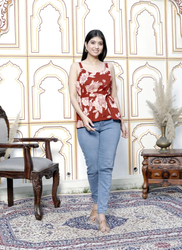 Doriyan_Womens_Pure_Cotton_Red_Beautiful_Flower_Printed_Sleeveless_Top_With_Noodle_Straps