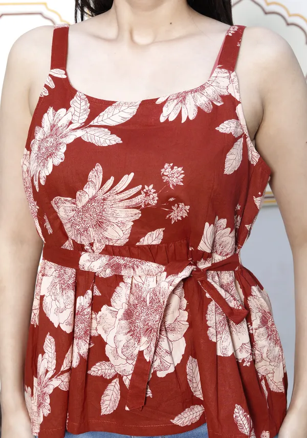 Doriyan_Womens_Pure_Cotton_Red_Beautiful_Flower_Printed_Sleeveless_Top_With_Noodle_Straps