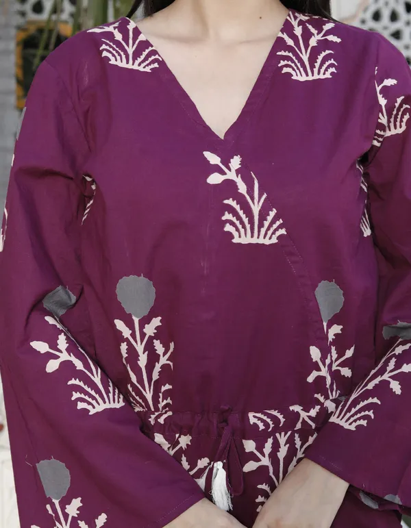 Doriyaaan_Womens_Pure_Cotton_Wine_Floral_Printed_Long_Sleeves_Waist_Tie-Up_Playsuit