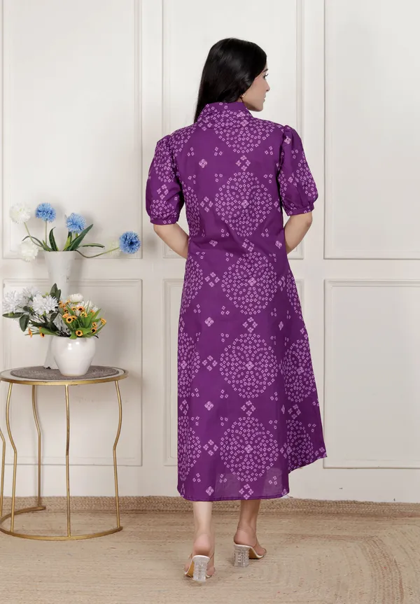 Doriyan_Womens_Purple_Bandhni_printed_A-Line_Midi_Dress