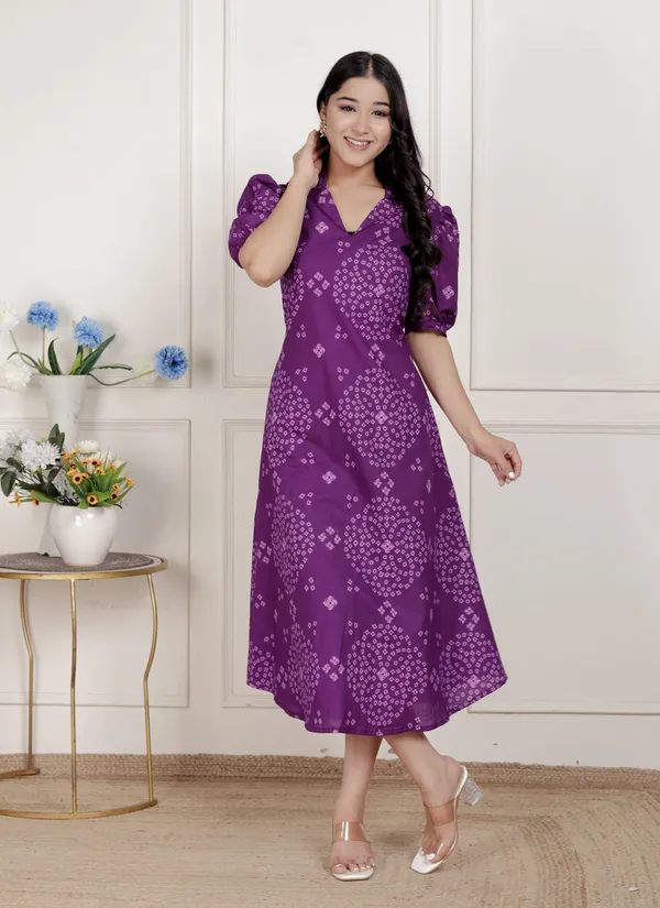 Doriyan_Womens_Purple_Bandhni_printed_A-Line_Midi_Dress