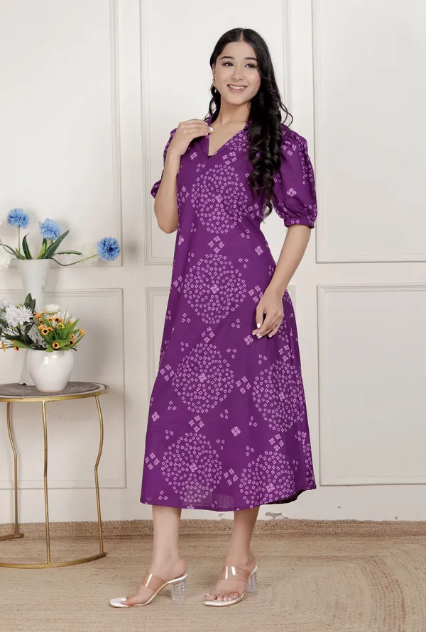 Doriyan_Womens_Purple_Bandhni_printed_A-Line_Midi_Dress