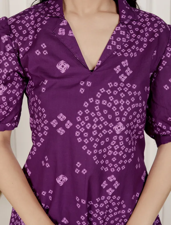 Doriyan_Womens_Purple_Bandhni_printed_A-Line_Midi_Dress