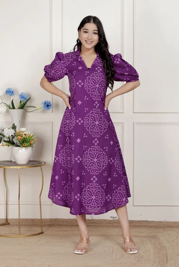 Doriyan_Womens_Purple_Bandhni_printed_A-Line_Midi_Dress
