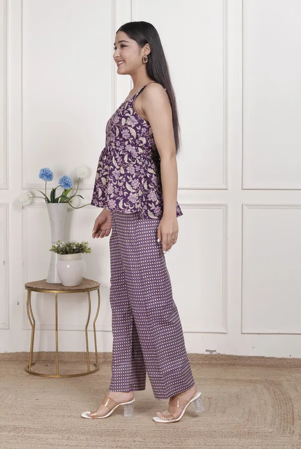 Doriyan_Womens_Purple_Round_Neck_Cotton_Pleated_Kurti_&_Palazzo_Set