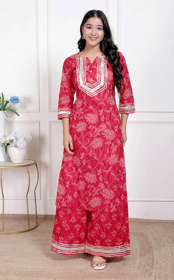 Doriyan_women's_Red_cotton_Gota_Work_Kurta_with_Palazzo