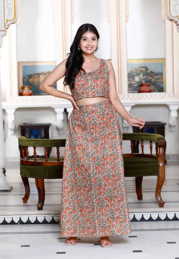 Women's_Brown_Floral_Printed_Crop_Top_And_Skirt_Co-Ord_Set_-_Doriyan