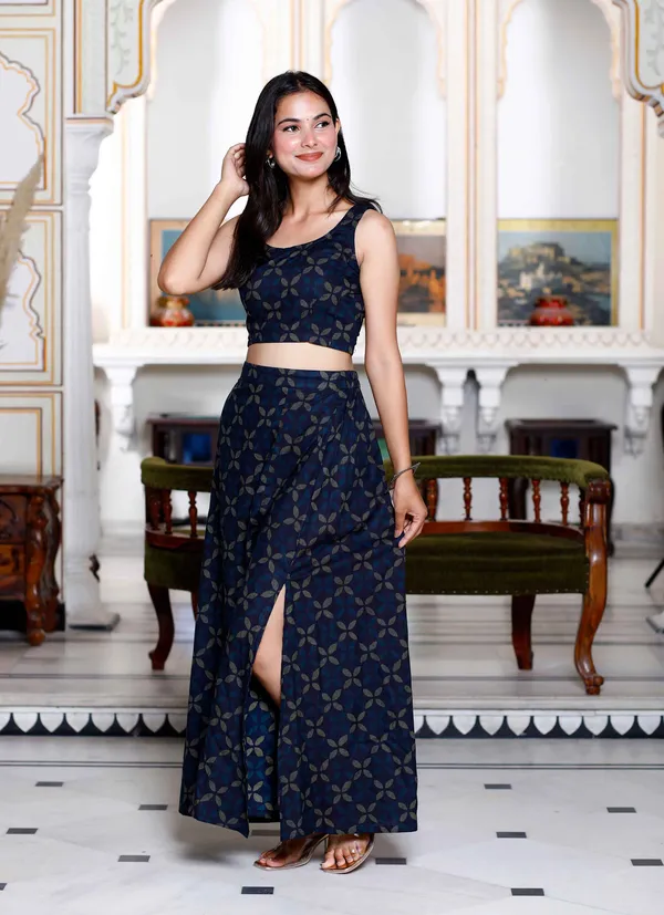 Women's_Blue_Abstract_Print_Crop_Top_And_Side_Slit_A-Line_Skirt_Co-Ord_Set_-_Doriyan