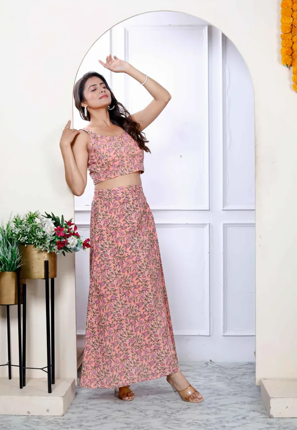 Women's_Orange_Floral_Printed_Crop_Top_And_Skirt_Co-Ord_Set_-_Doriyan