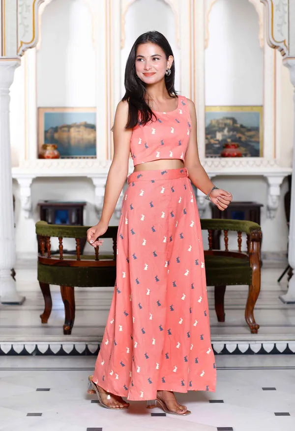 Women's_Peach_Animal_Print_Round_Neck_Top_With_Side_Slit_Skirt_Co-Ord_Set_-_Doriyan