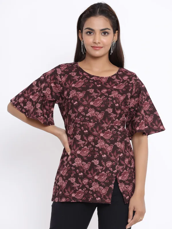 Women's_Maroon_Floral_Printed_Pure_Cotton_Top_-_Doriyan