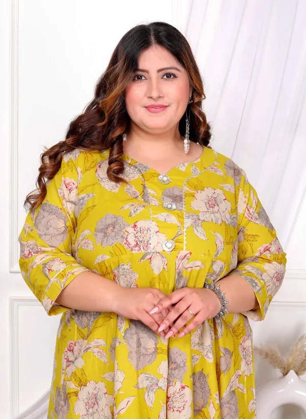 Women's_Plus_Size_Cotton_Gotapatti_And_Lace_Border_Details_Floral_Printed_Yellow_Anarkali_Kurta_-_Doriyan