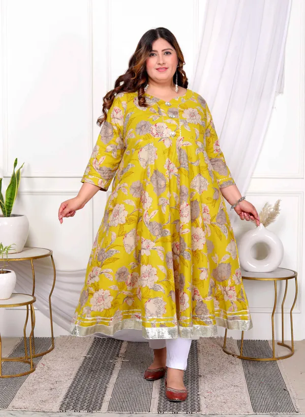 Women's_Plus_Size_Cotton_Gotapatti_And_Lace_Border_Details_Floral_Printed_Yellow_Anarkali_Kurta_-_Doriyan