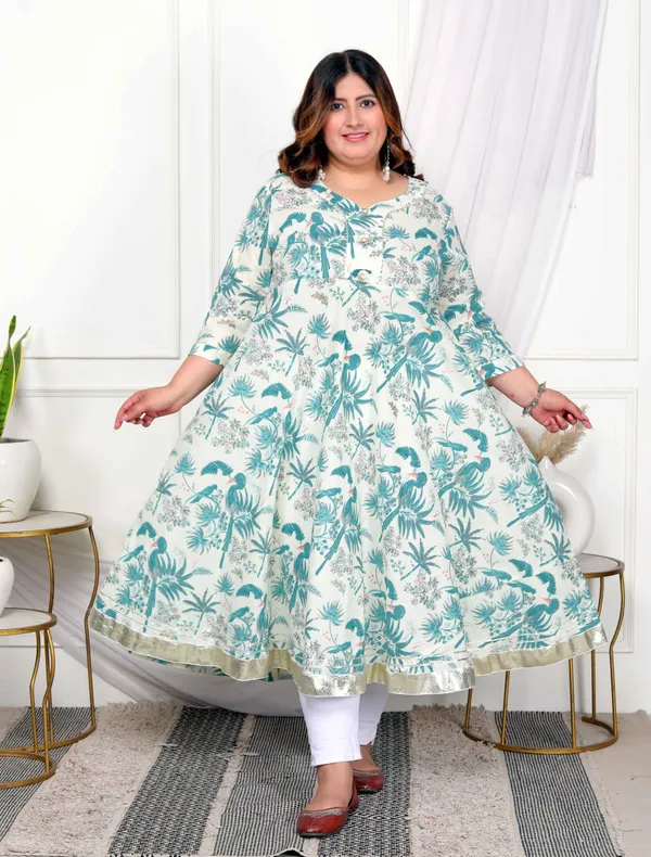 Women's_Plus_Size_Light_Green_Cotton_Gotapatti_And_Lace_Border_Details_Birds_And_Leaf_Floral_Printed_Anarkali_Kurta_-_Doriyan