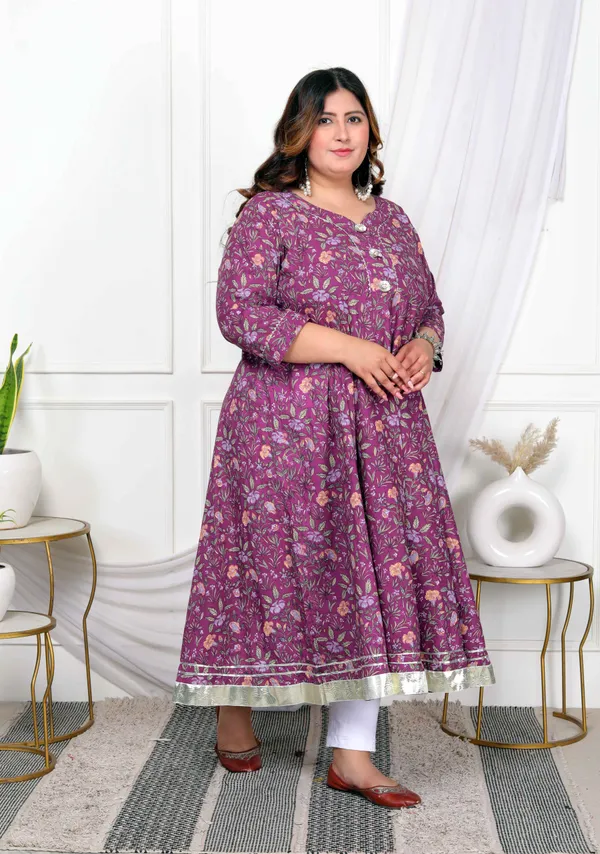 Women's_Plus_Size_Cotton_Gotapatti_And_Lace_Border_Details_Floral_Printed_Purple_Anarkali_Kurta_-_Doriyan