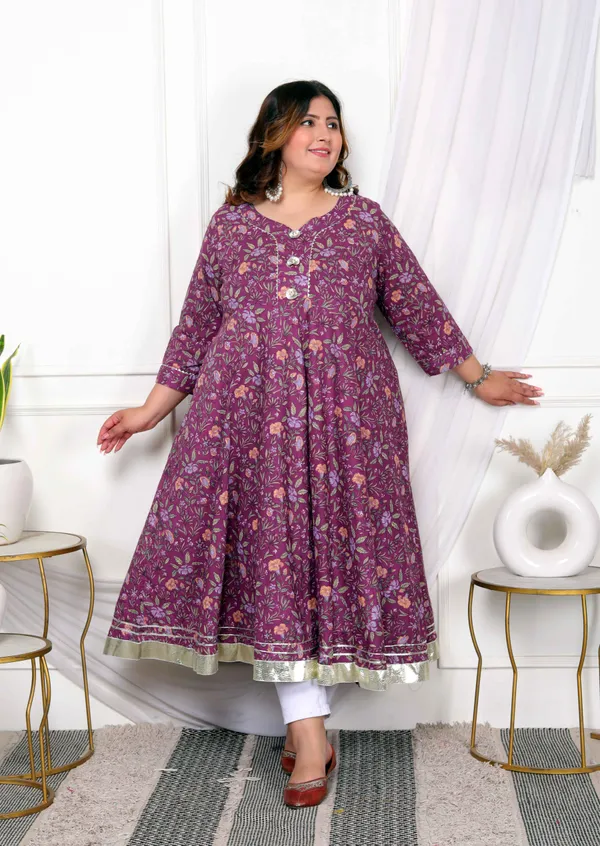 Women's_Plus_Size_Cotton_Gotapatti_And_Lace_Border_Details_Floral_Printed_Purple_Anarkali_Kurta_-_Doriyan