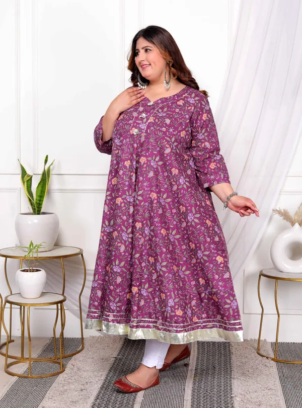 Women's_Plus_Size_Cotton_Gotapatti_And_Lace_Border_Details_Floral_Printed_Purple_Anarkali_Kurta_-_Doriyan