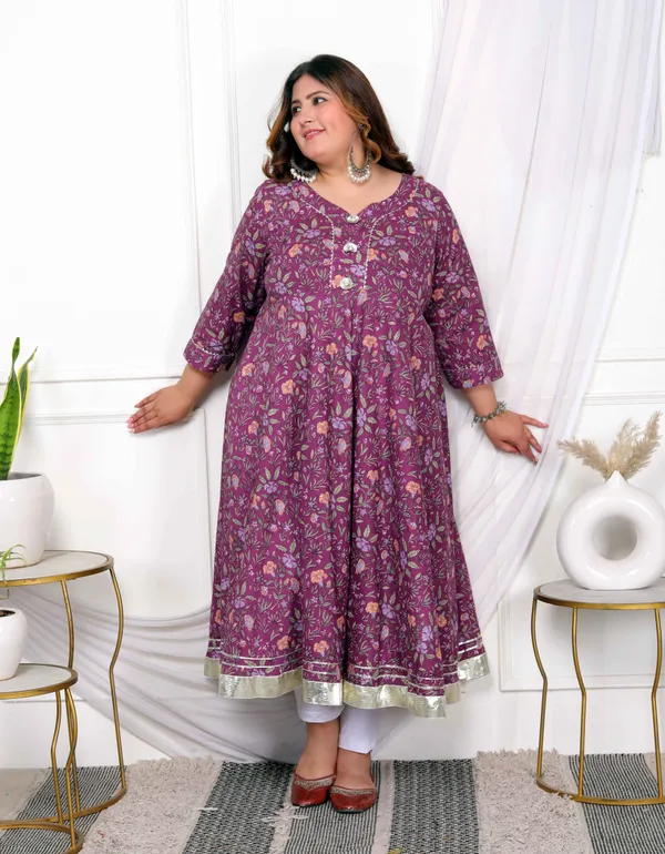Women's_Plus_Size_Cotton_Gotapatti_And_Lace_Border_Details_Floral_Printed_Purple_Anarkali_Kurta_-_Doriyan