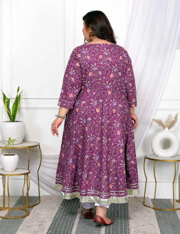 Women's_Plus_Size_Cotton_Gotapatti_And_Lace_Border_Details_Floral_Printed_Purple_Anarkali_Kurta_-_Doriyan