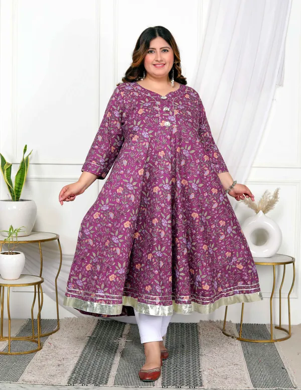 Women's_Plus_Size_Cotton_Gotapatti_And_Lace_Border_Details_Floral_Printed_Purple_Anarkali_Kurta_-_Doriyan