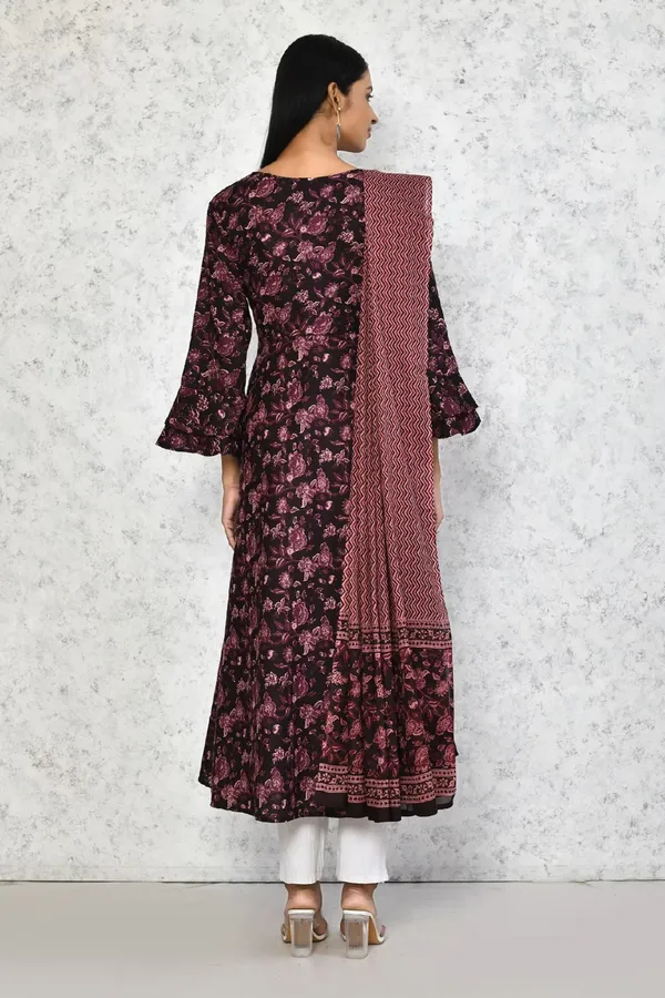 Women's_Stunning_Maroon_Bell_Sleeve_Floral_Printed_Anarkali_Kurta_Dupatta_-_Doriyan