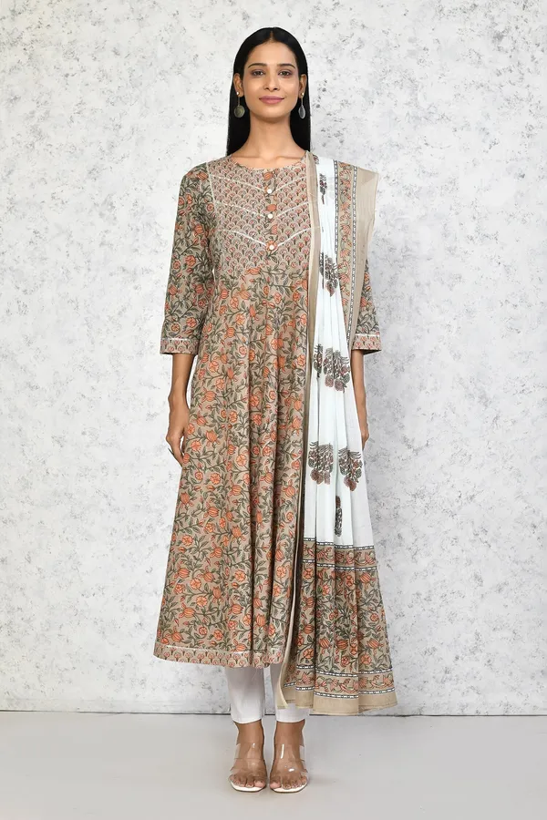 Women's_Partywear_Brown_Floral_Printed_Gota_Work_Long_Anarkali_With_Dupatta_Set_-_Doriyan