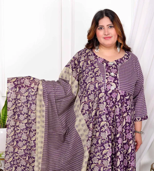 Women's_Plus_Size_Purple_Cotton_Floral_Gota_Lace_Work_Anarkali_Kurta_And_Dupatta_-_Doriyan