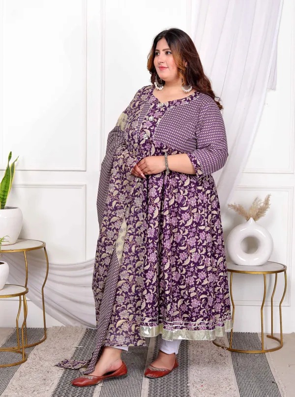 Women's_Plus_Size_Purple_Cotton_Floral_Gota_Lace_Work_Anarkali_Kurta_And_Dupatta_-_Doriyan