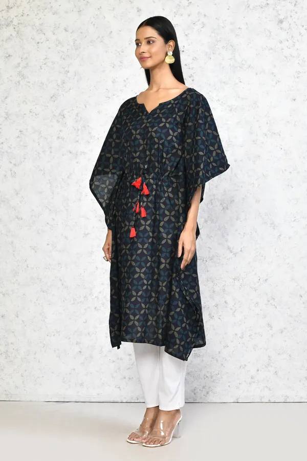 Women's_Navy_Blue_Printed_Flared_Sleeves_Kaftan_-_Doriyan