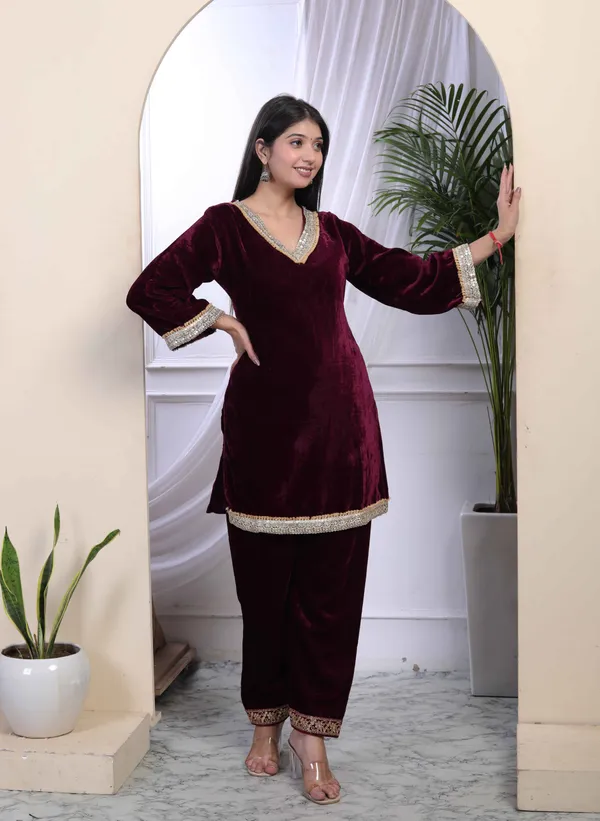 Women's_Wine_Embroidered_Velvet_Co-Ord_Set_-_Doriyan