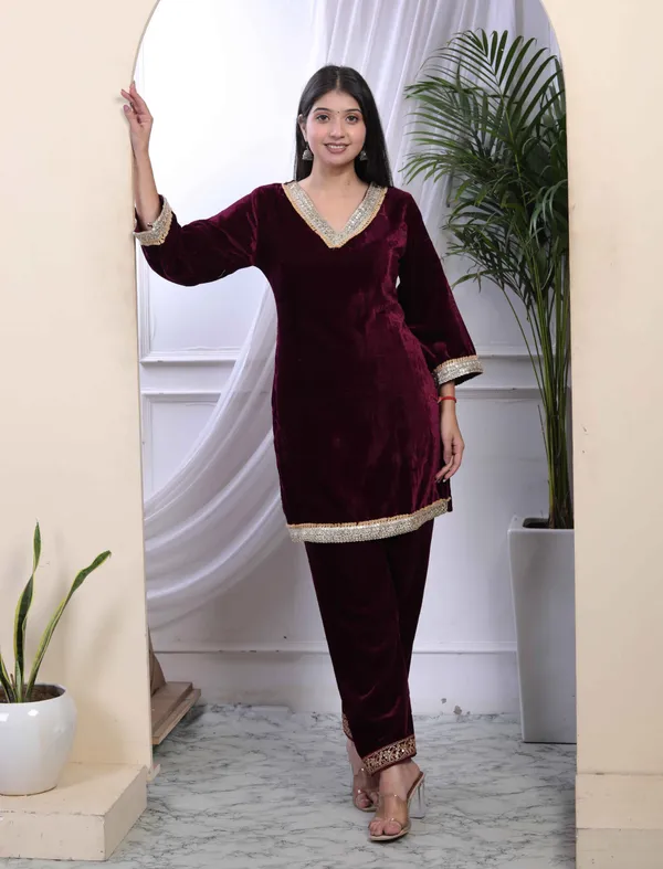 Women's_Wine_Embroidered_Velvet_Co-Ord_Set_-_Doriyan