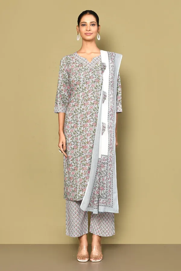 Women's_Blue_Floral_Printed_Gota_Patti_Cotton_Kurta_With_Palazzo_And_Dupatta_Set_-_Doriyan