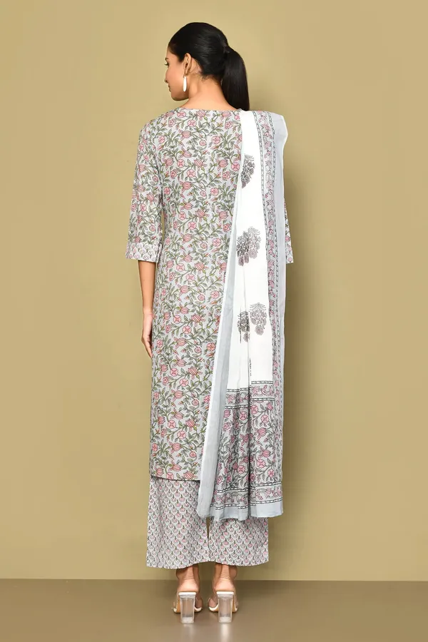 Women's_Blue_Floral_Printed_Gota_Patti_Cotton_Kurta_With_Palazzo_And_Dupatta_Set_-_Doriyan