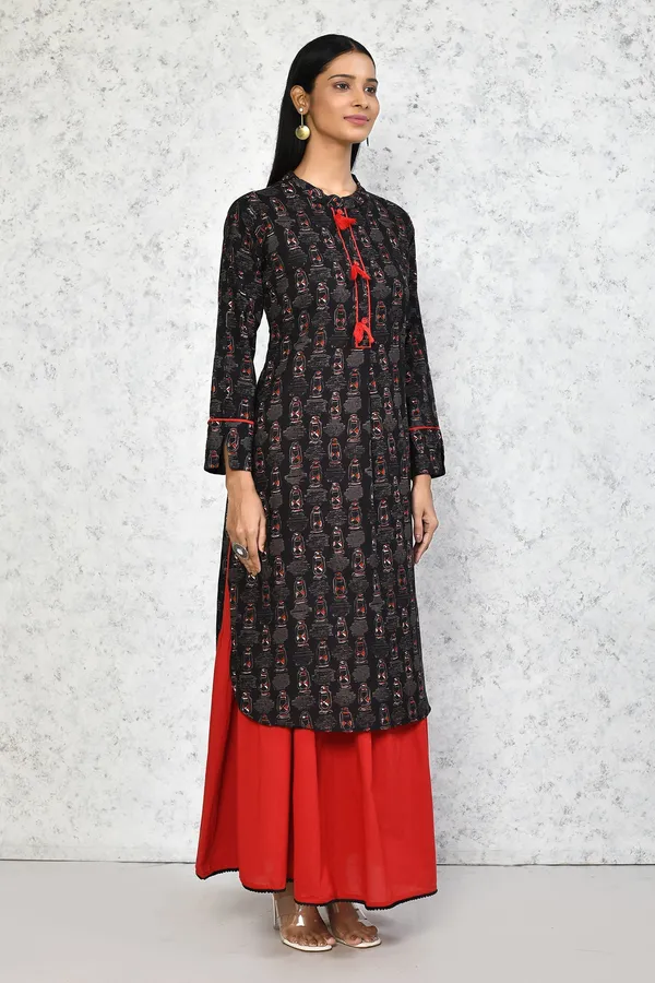 Women's_Black_Printed_Pure_Cotton_Kurta_With_Skirt_-_Doriyan