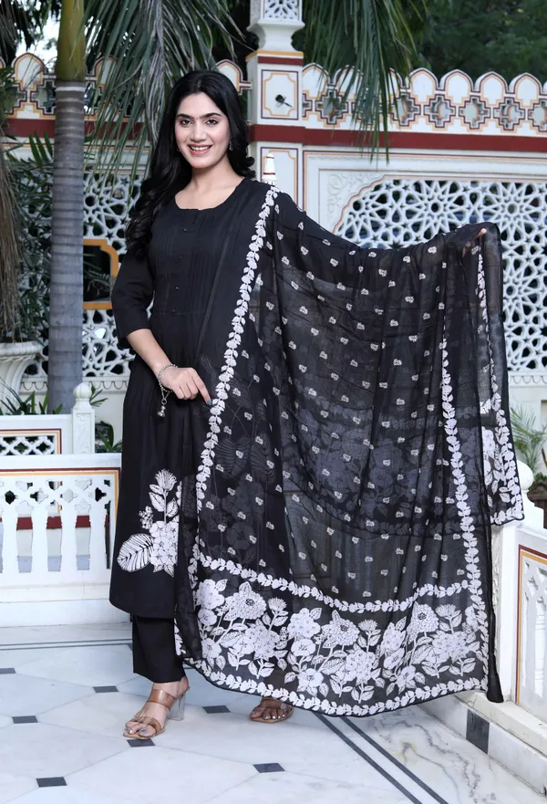 Women's_Black_Pintucks_Detailing_Straight_Kurta_And_Palazzo_With_Dupatta_Set_-_Doriyan