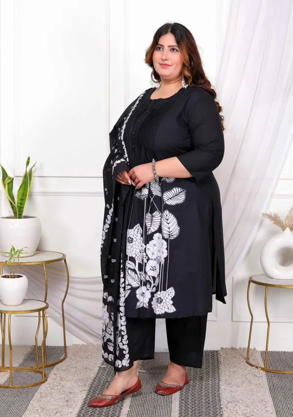 Women's_Plus_Size_Black_Pintucks_Detailing_Straight_Kurta_And_Palazzo_With_Dupatta_Set_-_Doriyan