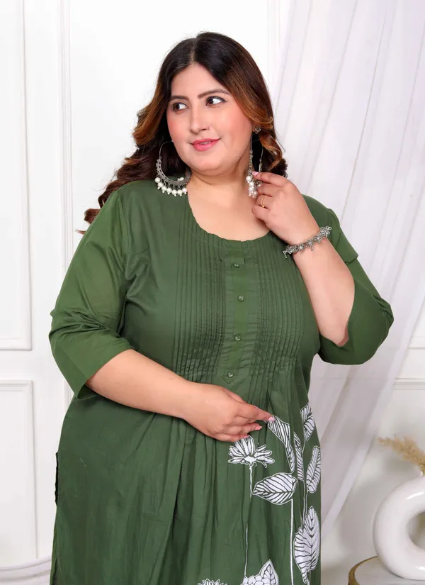 Women's_Plus_Size_Mehandi_Pintucks_Cotton_Floral_Straight_Kurta_And_Palazzo_-_Doriyan