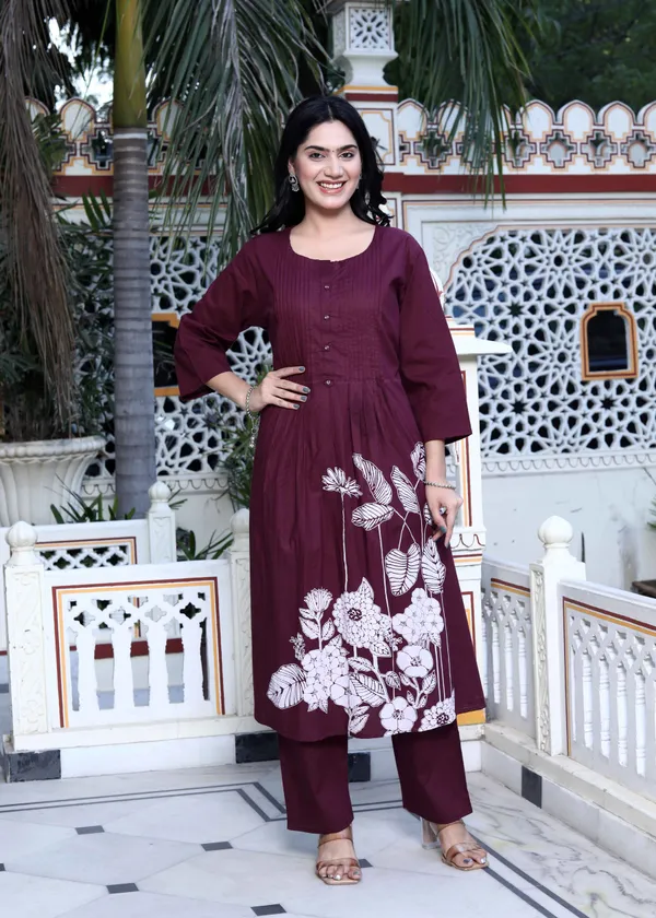 Women's_Wine_Pure_Cotton_Floral_Printed_Kurta_And_Palazzo_Set_-_Doriyan