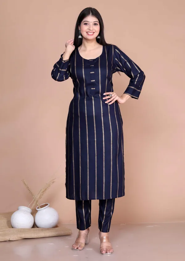 Women's_Navy_Blue_&_Golden_Striped_Mokshi_Pakistani_Kurta_With_Palazzo_-_Doriyan