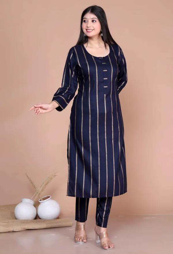 Women's_Navy_Blue_&_Golden_Striped_Mokshi_Pakistani_Kurta_With_Palazzo_-_Doriyan