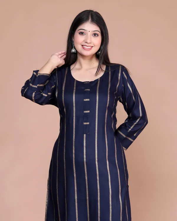 Women's_Navy_Blue_&_Golden_Striped_Mokshi_Pakistani_Kurta_With_Palazzo_-_Doriyan
