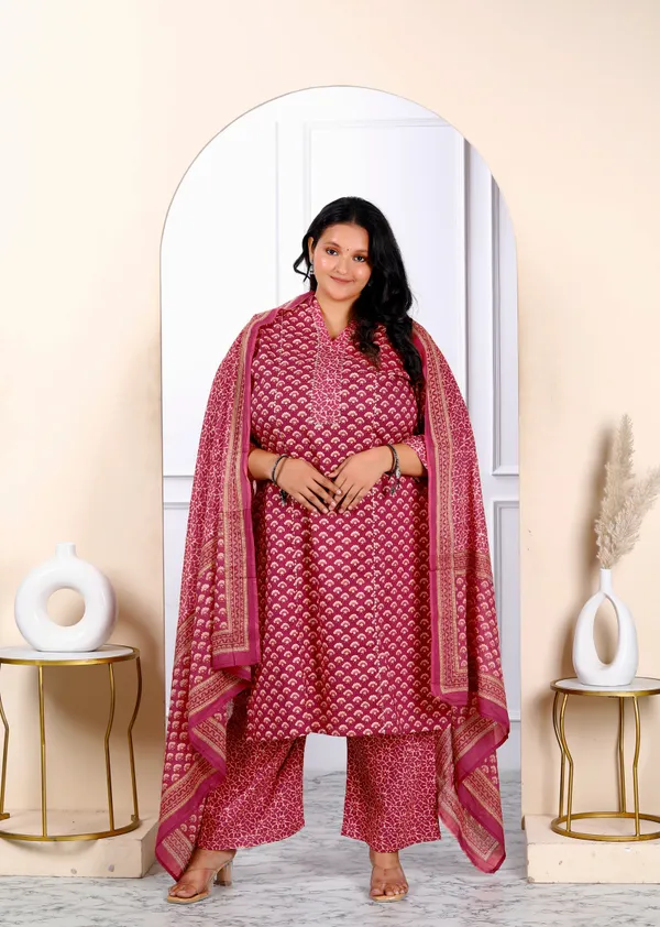 Women's_Plus_Size_Floral_Printed_Gota_Patti_Pink_Straight_Pure_Cotton_Kurta_And_Palazzo_With_Dupatta_Set_-_Doriyan