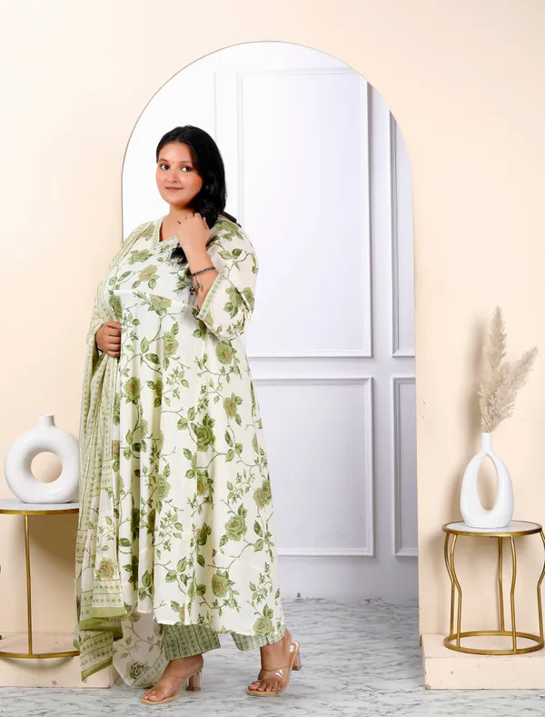 Women's_Plus_Size_Attractive_Floral_Print_Cotton_Green_Anarkali_Kurta_Palazzo_And_Dupatta_Set_-_Doriyan